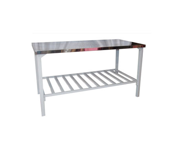 Mesa com Estrutura Epóxi Tampo Inox Gradil Fixo ou Desmontável